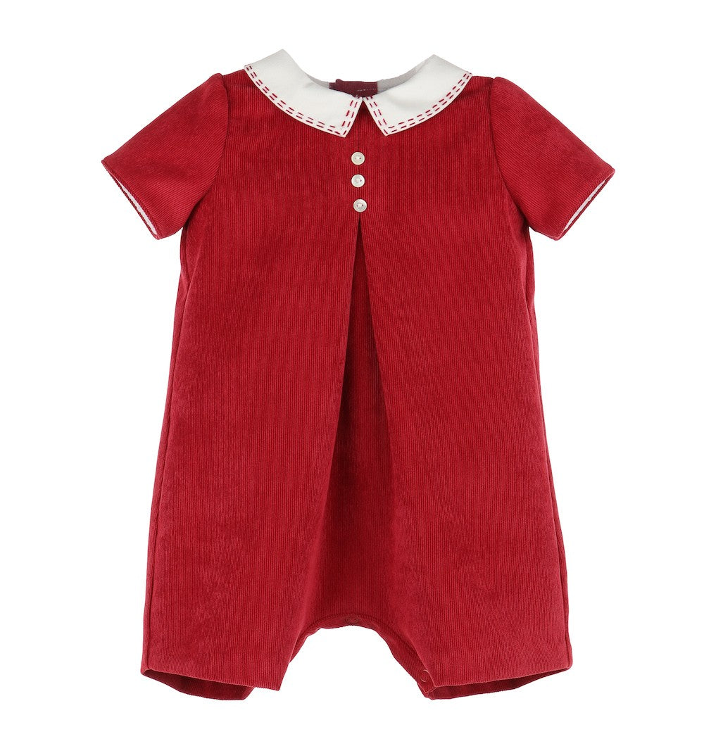 Luli & Me Baby Boys Corduroy Romper - Christmas Red