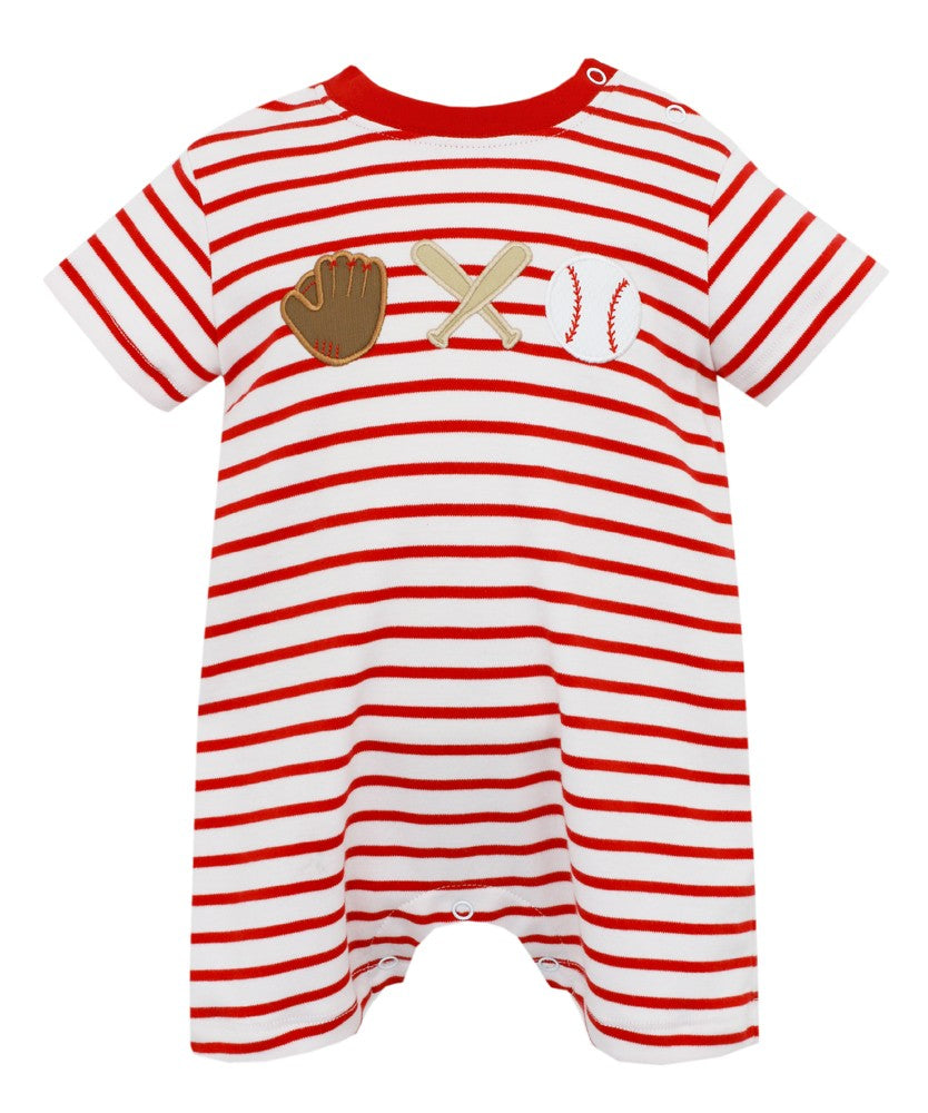 Claire & Charlie Baby Boys Romper - Red Stripes - Applique Baseball Theme by Claire & Charlie