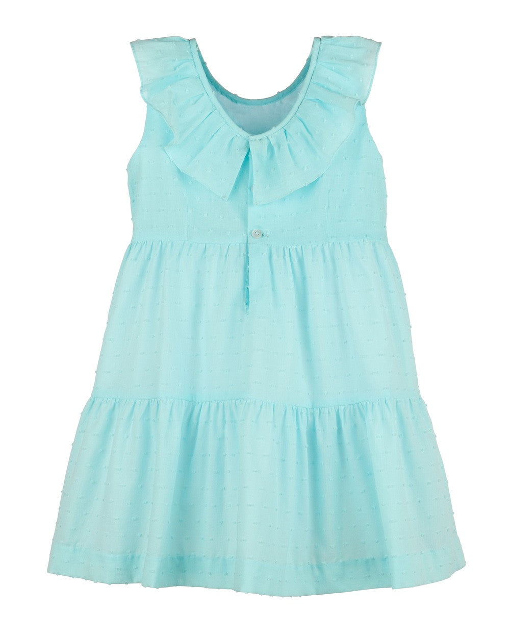 Luli & Me Girls Swiss Dot Tiered Dress - V-Back - Aqua Turquoise by Luli & Me