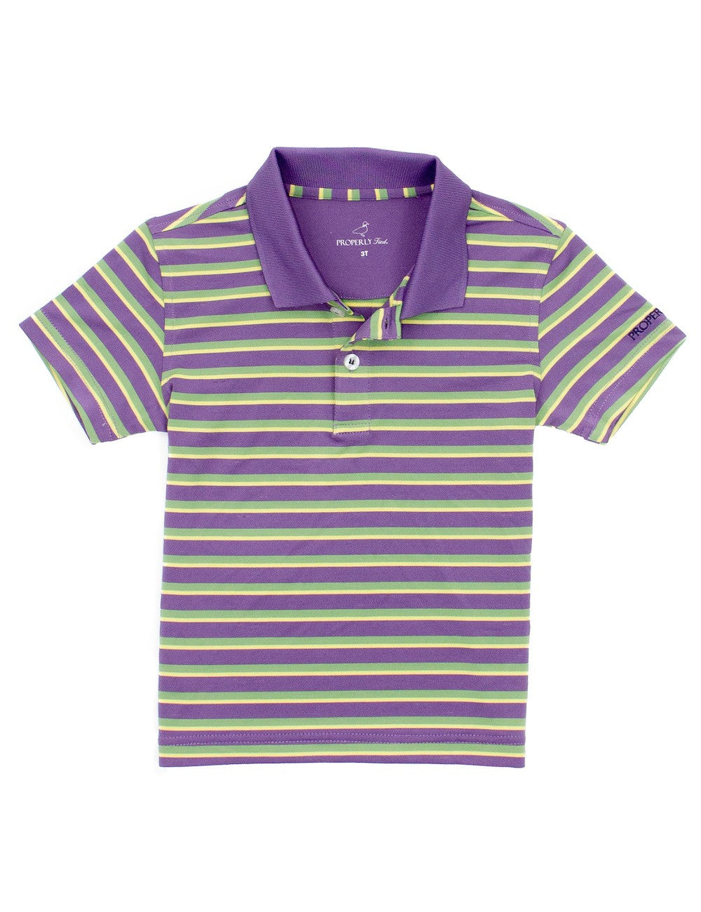 Properly Tied Boys Purple Striped Polo Shirt - Mardi Gras Fat Tuesday