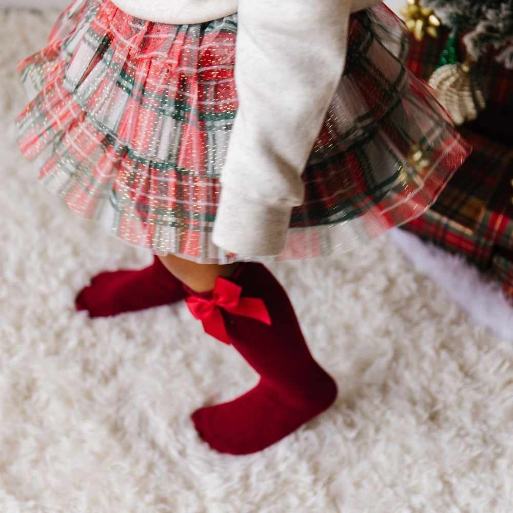 Sweet Wink Girls Tiered Tutu Skirt - Red Christmas Plaid
