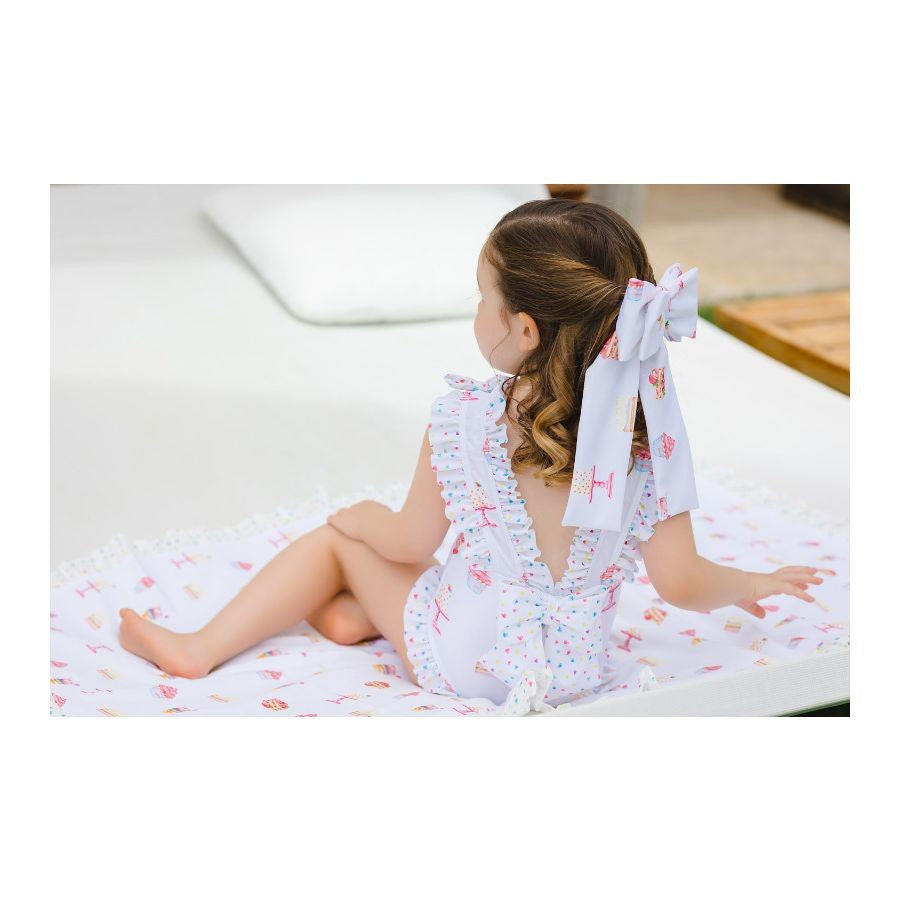 Sal & Pimenta Girls Swimsuit - Bows on Back & Shoulders - Birthday Celebration