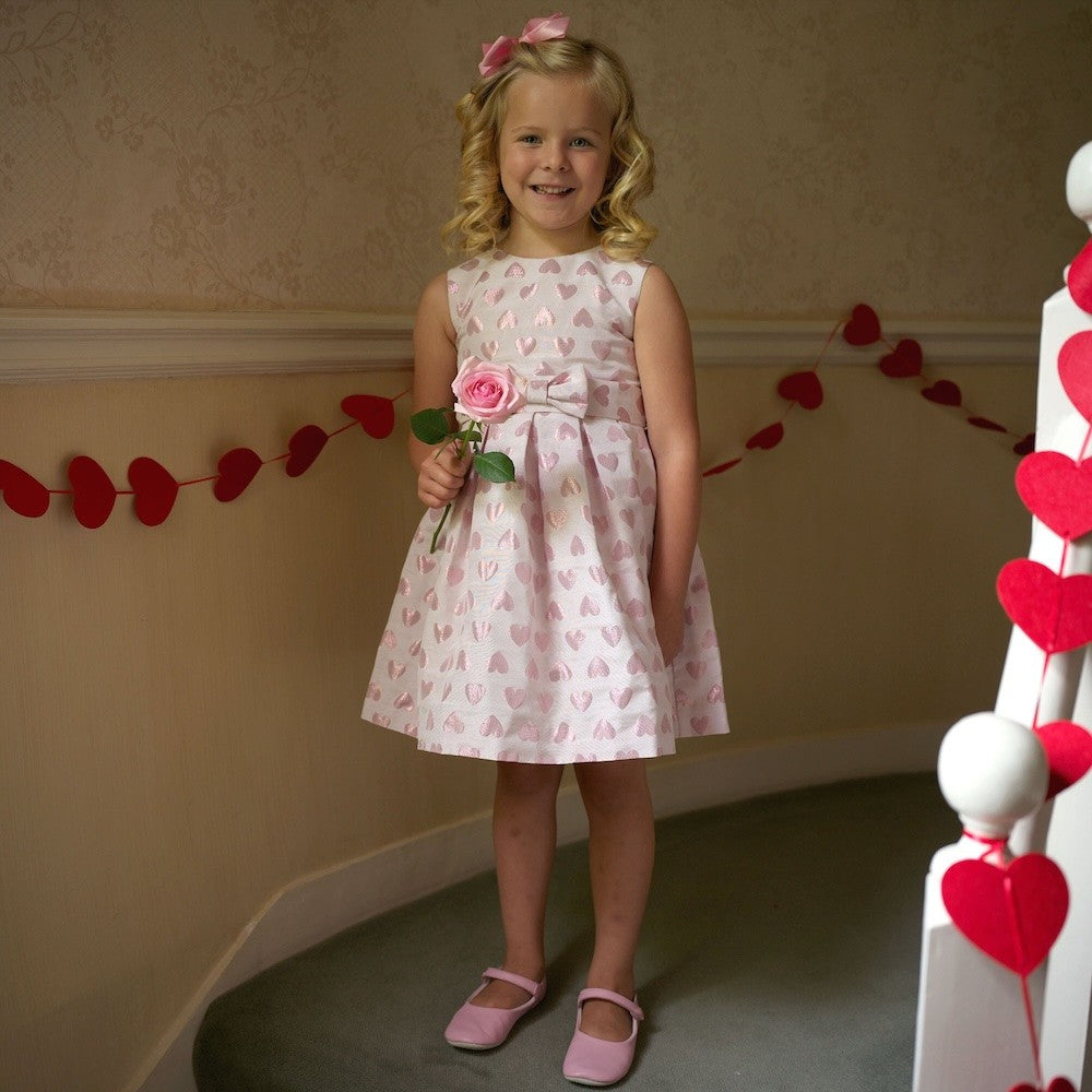 Rachel Riley London Girls Sleeveless Pink Heart Damask Dress