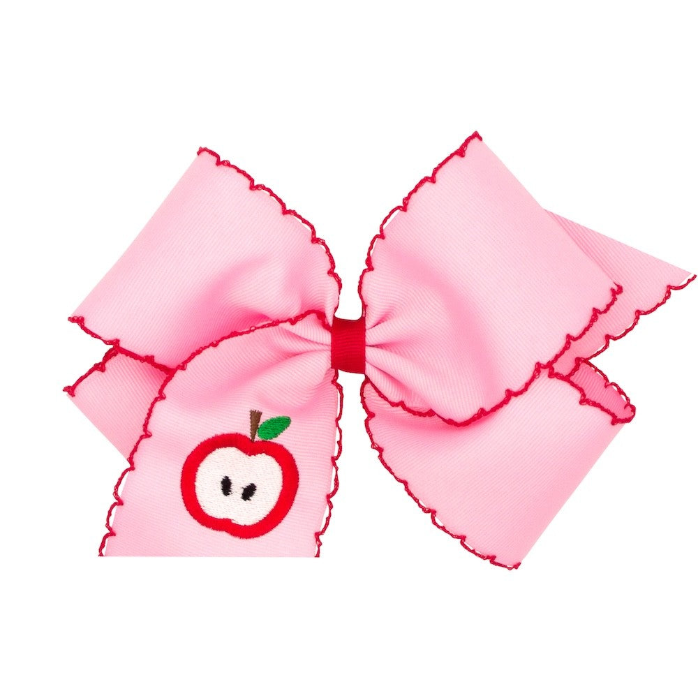 Wee Ones Girls Hair Bow on Clip - Embroidered Apple - Pink