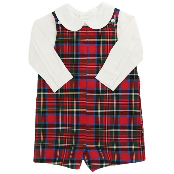 Bailey Boys Jon Jon with Tabs - Red Wales Holiday Tartan Plaid