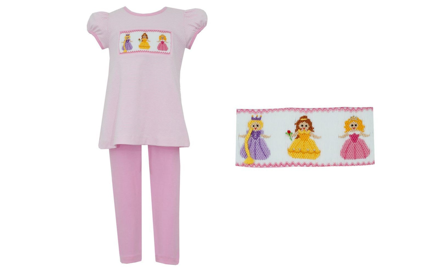 Anavini Toddler Girls Pink Striped Smocked Princess Top with Leggings by Anavini