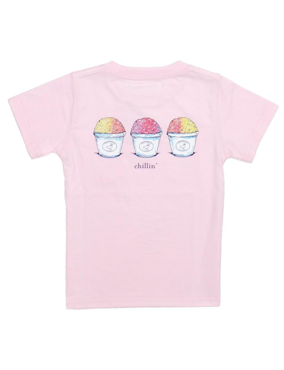 Properly Tied T-Shirt - Short Sleeves - Logo Pocket - Back Graphic - Snow Cones Chillin' on Rose Pink by Properly Tied
