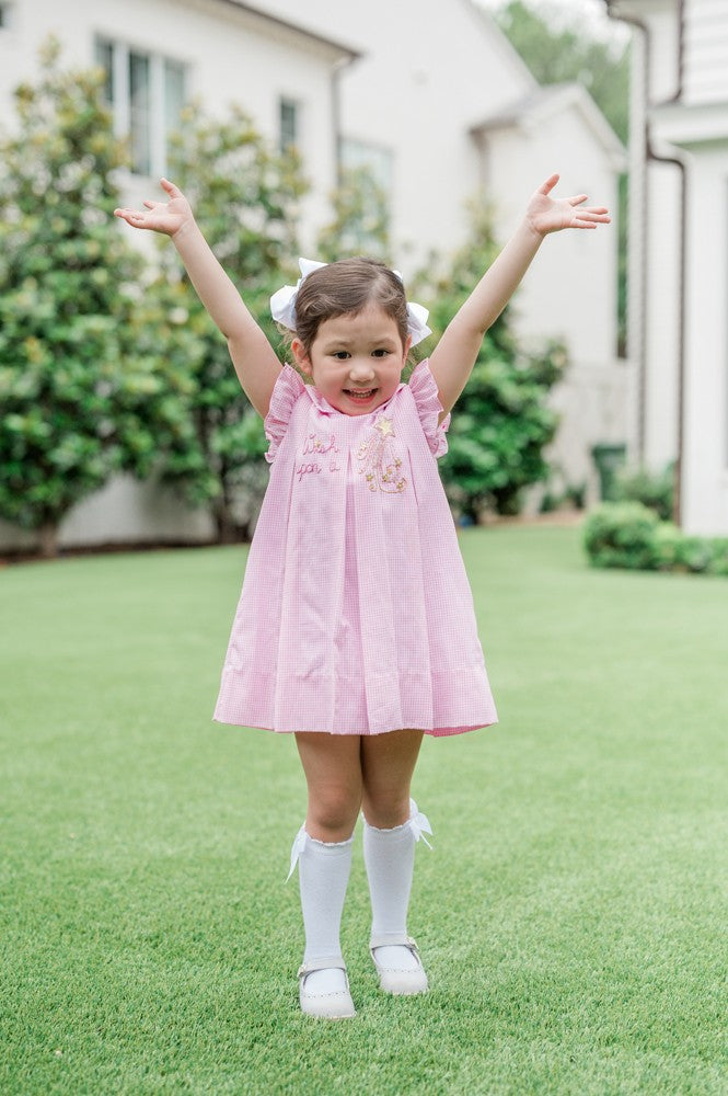 Proper Peony Girls Dress - Pink Gingham - Wish Upon a Star - Flutter Sleeves