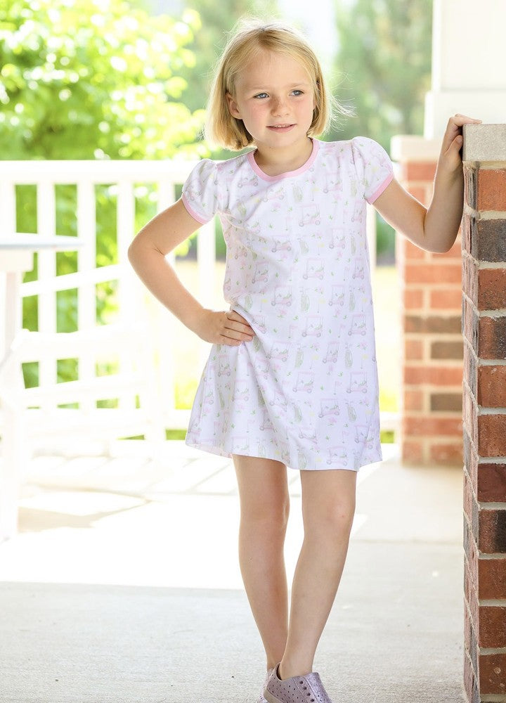 James & Lottie Girls Knit Play Dress - To a Tee Golf Print