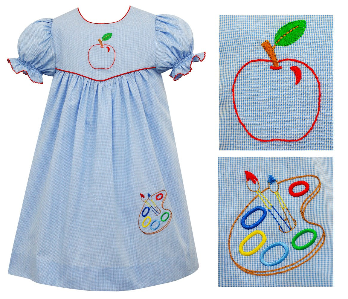 Anavini Girls Light Blue Check Back to School Dress - Artist Palette
