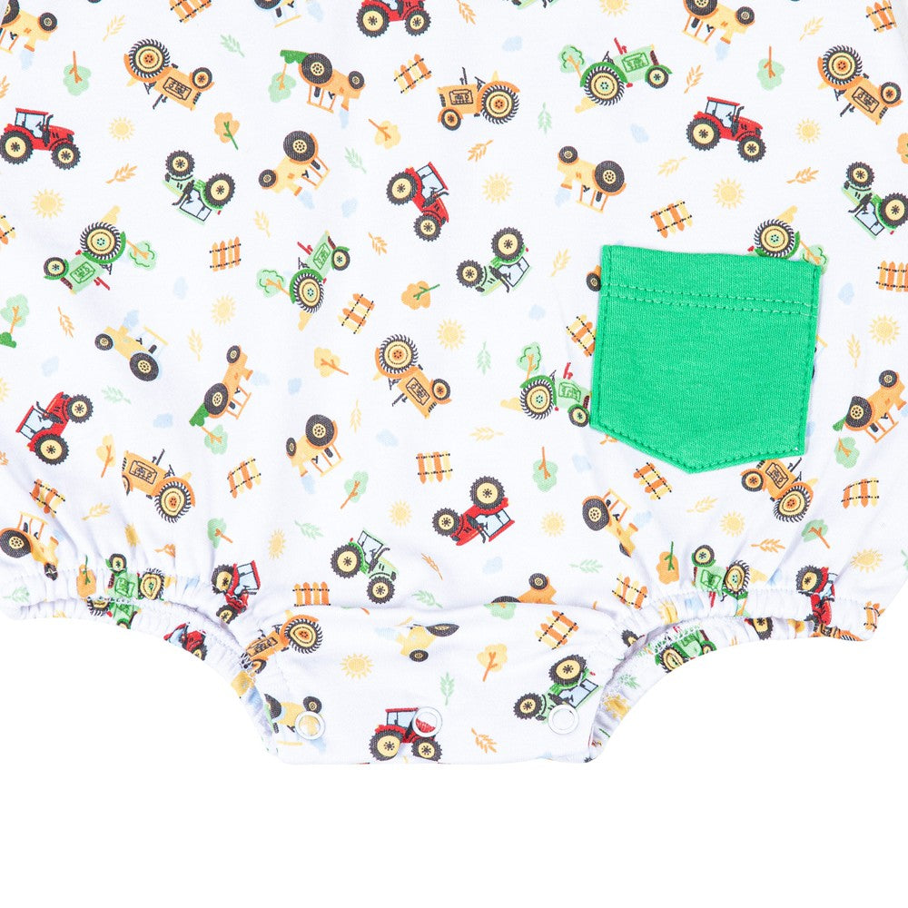 Magnolia Baby Tractor Time Green Printed Sleeveless Boy Bubble by Magnolia Baby