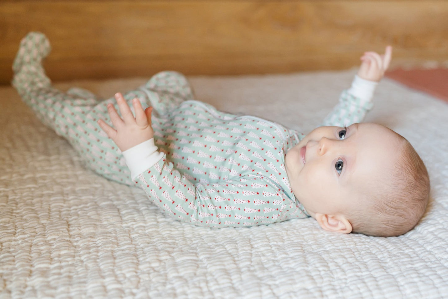 Lila & Hayes Baby Parker Zipper Pajamas - Green Festive Christmas Trees by Lila & Hayes