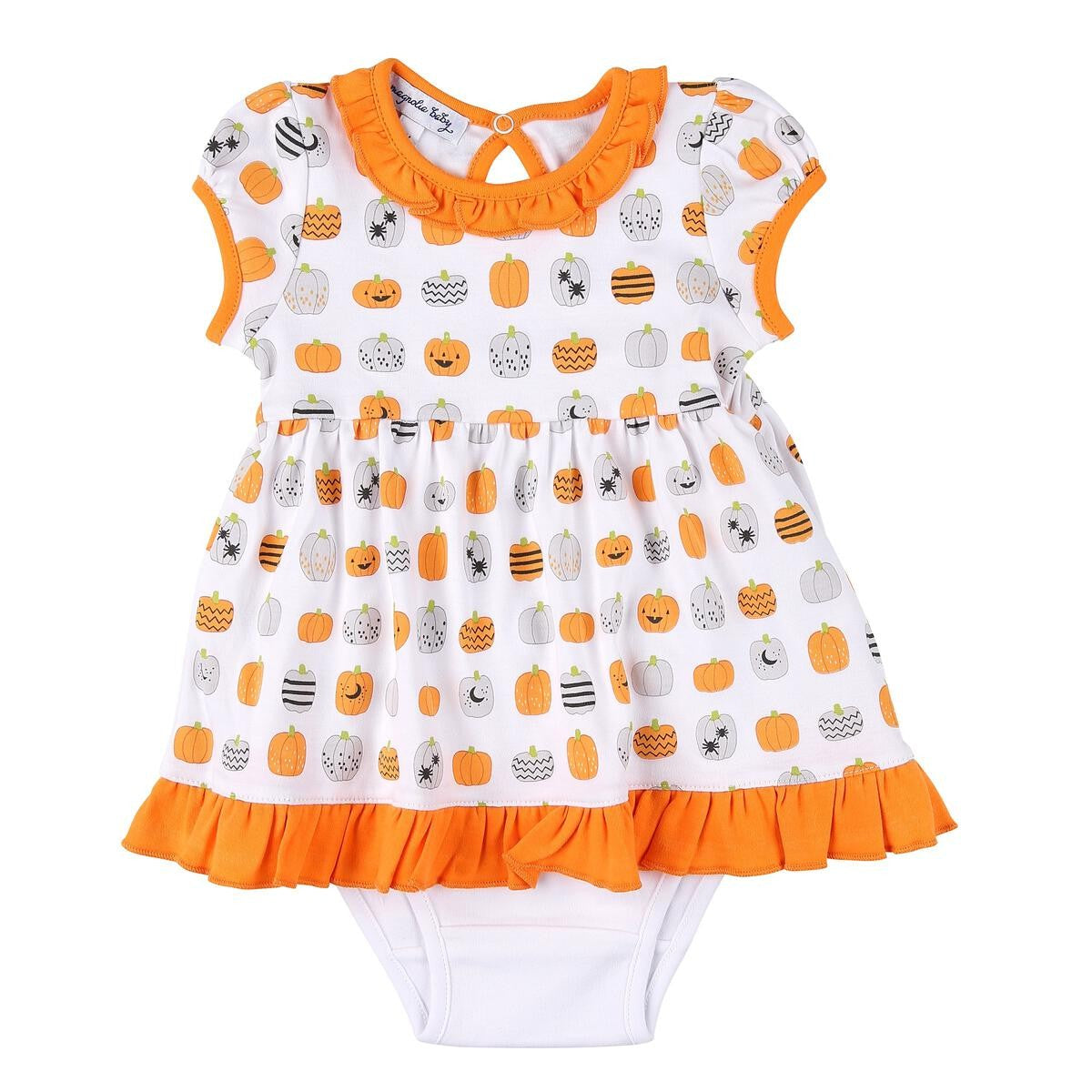 Magnolia Baby Girls Pumpkin Parade Printed Halloween Dress with Bloomers