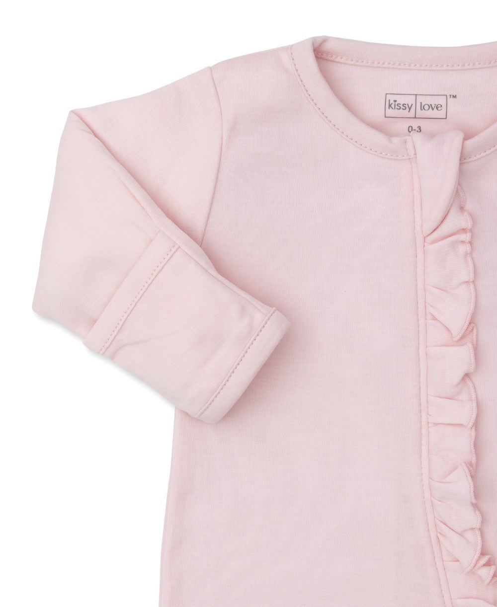 Kissy Kissy Love Baby Girls Pink Ruffle Footie with Zipper