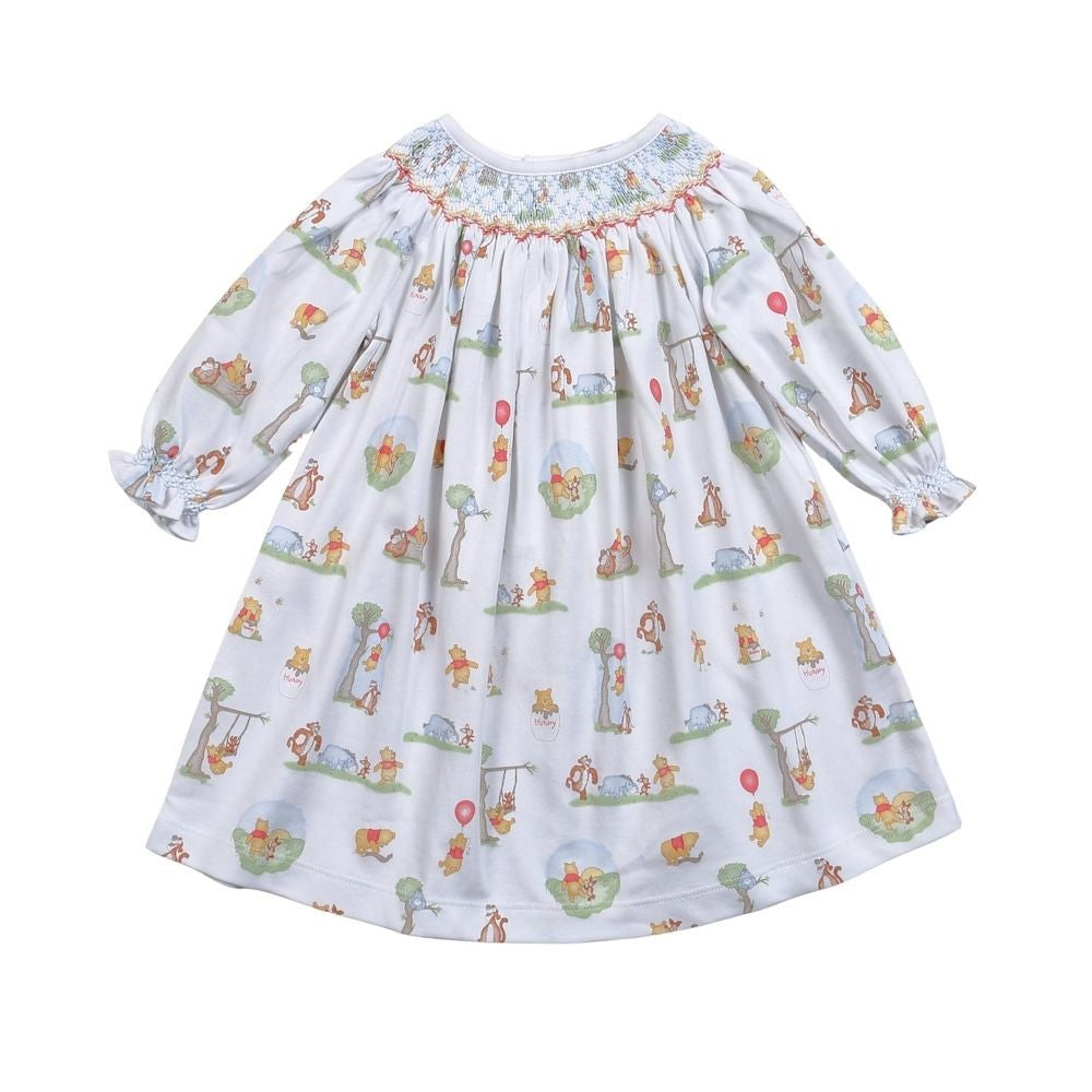 Baby Loren Girls White Smocked Honey Pooh Bear Dress