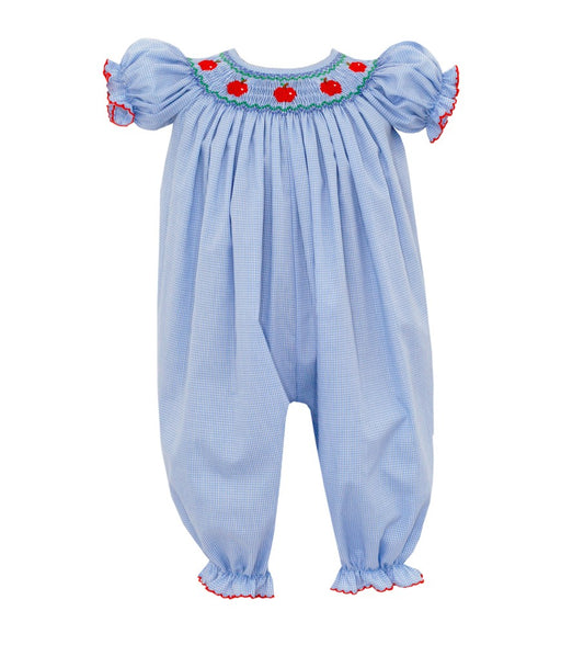 Petit Bebe Baby Girls Blue Check Romper - Smocked Apples