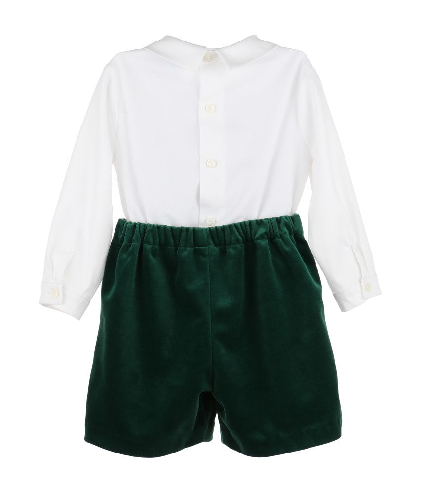 Luli & Me Boys Dressy Shorts Set with Holiday Embroidery - Velvet - Green