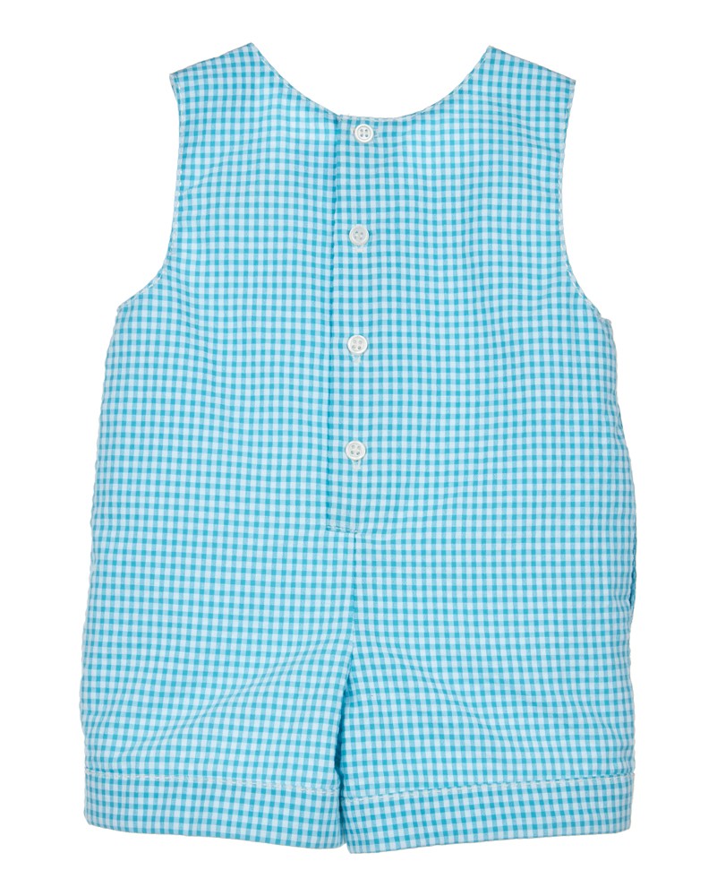 Luli & Me Baby / Toddler Boys Seersucker Check Shortall - Turquoise by Luli & Me
