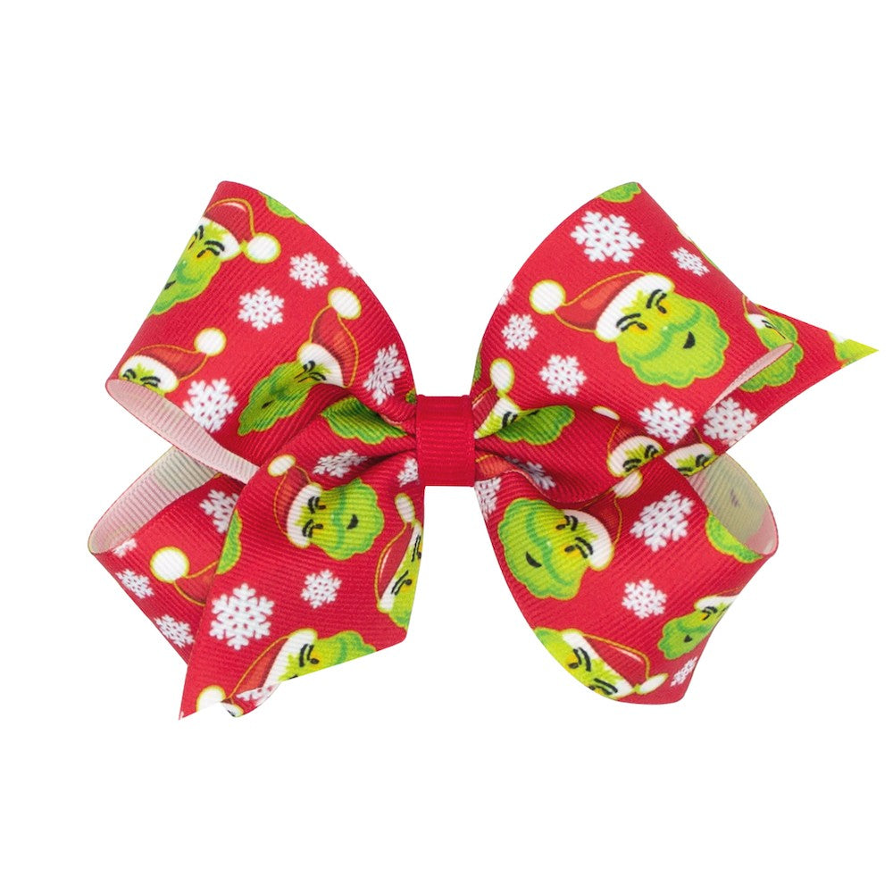 Wee Ones Girls Hair Bow on Clip - Red with Green Christmas Grinch