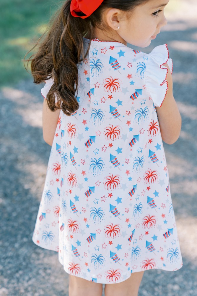 Proper Peony Pima Girls Red & Blue Patriotic Fireworks Dress