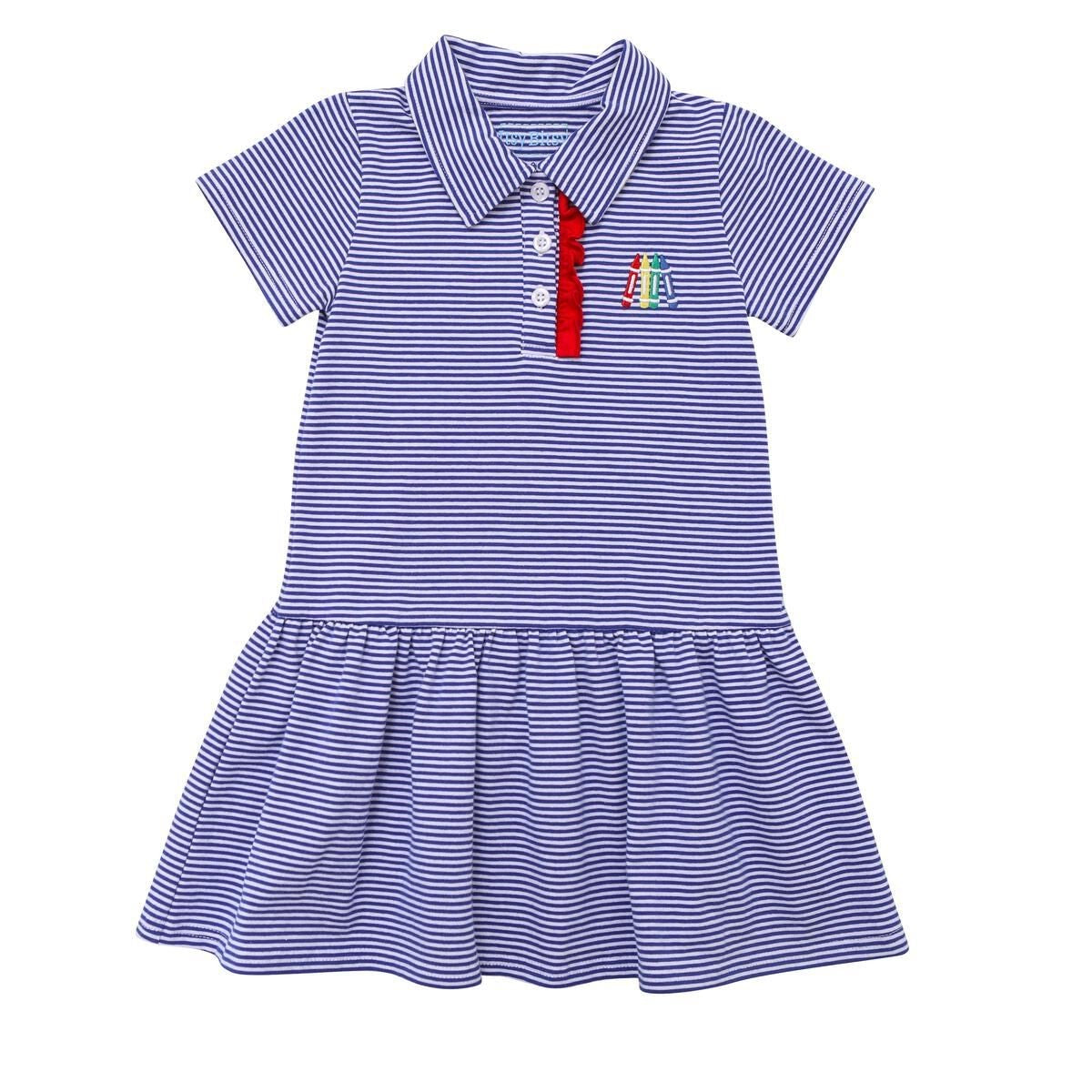 Itsy Bitsy Girls Blue Crayon Back to School Polo Dress
