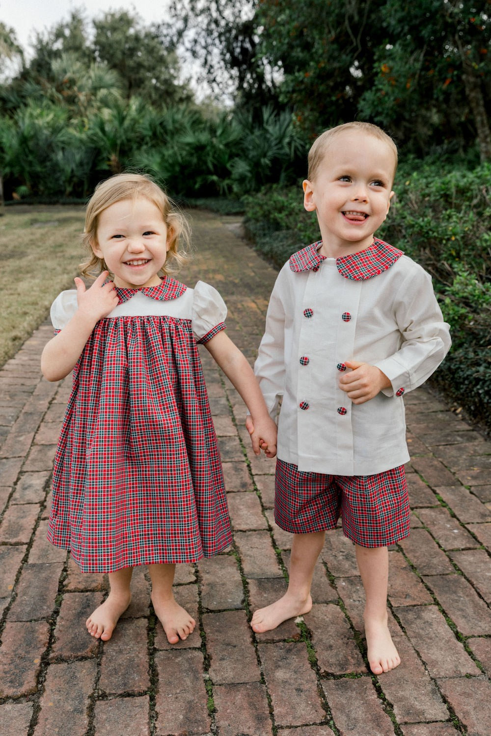 Bailey Boys Girls Dress with Collar - Red Noel Holiday Plaid