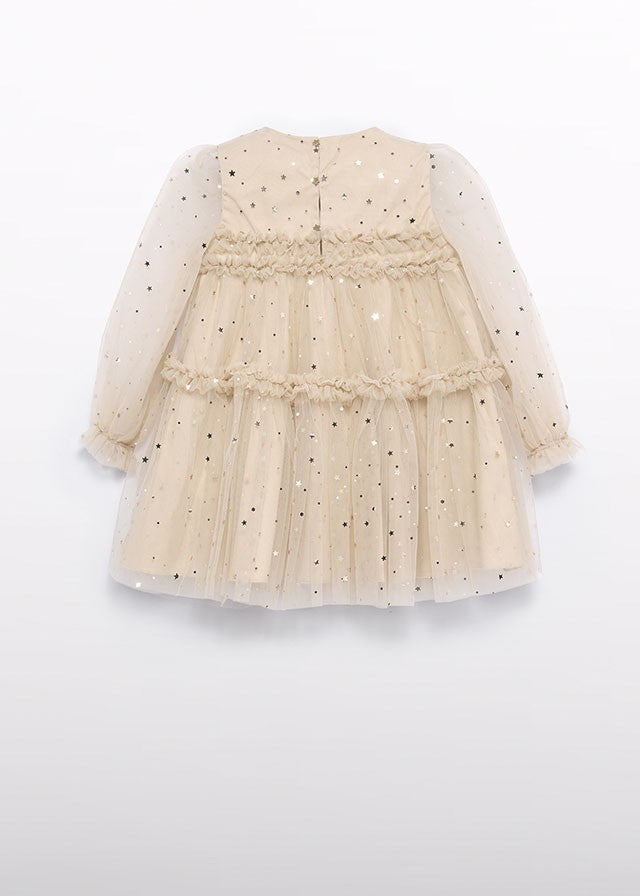 Abel & Lula Girls Gold Tulle Stars Tiered Holiday Party Dress