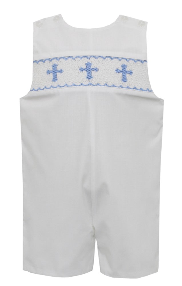 Petit Bebe Baby / Toddler Boys White Smocked Blue Crosses Jon Jon by Petit Bebe