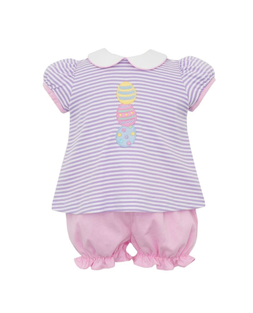 Claire & Charlie Girls Lavender & Pink Knit Bloomers Set - Easter Eggs