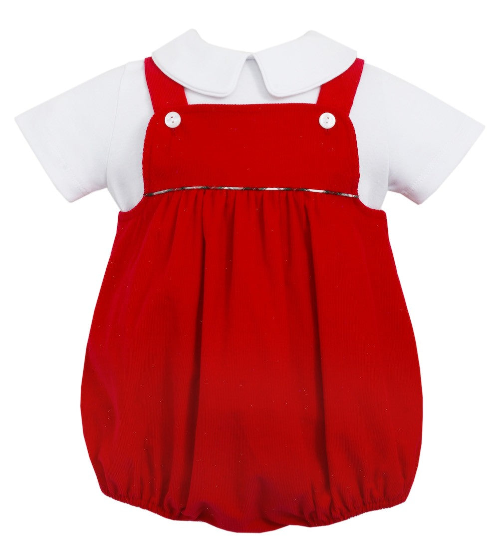 Petit Bebe Baby Boys Red Corduroy Bubble with Knit Shirt by Petit Bebe