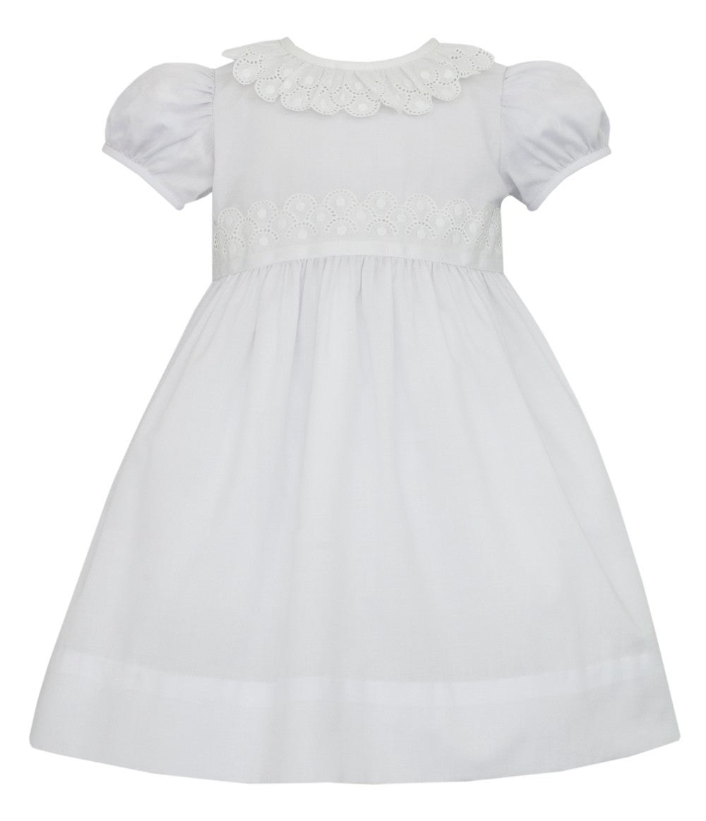 Claire & Charlie Girls White Batiste Float Dress - Swiss Eyelet Trim - Lined