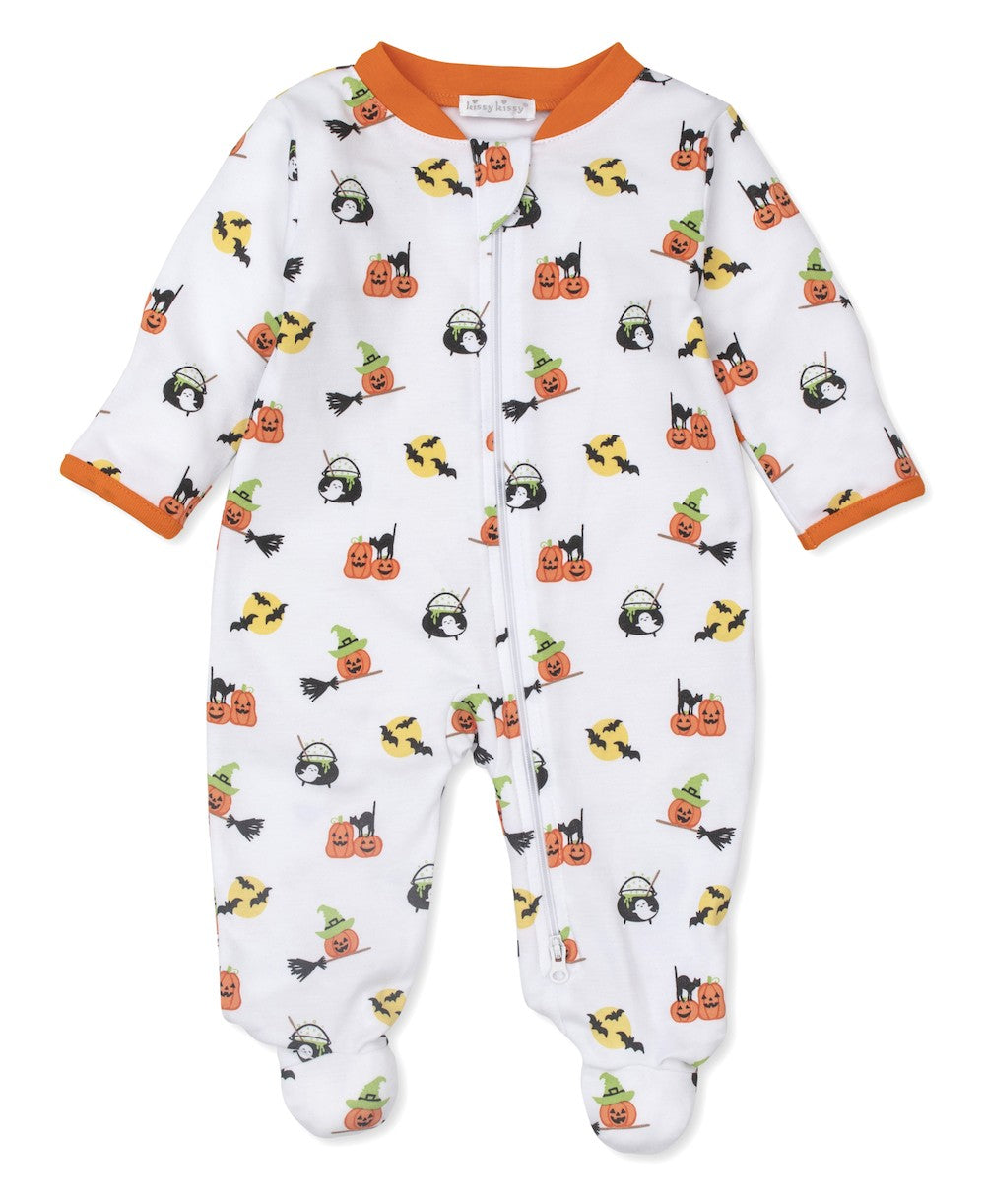 Kissy Kissy Baby Footie with Zipper - Orange Happy Halloween Print
