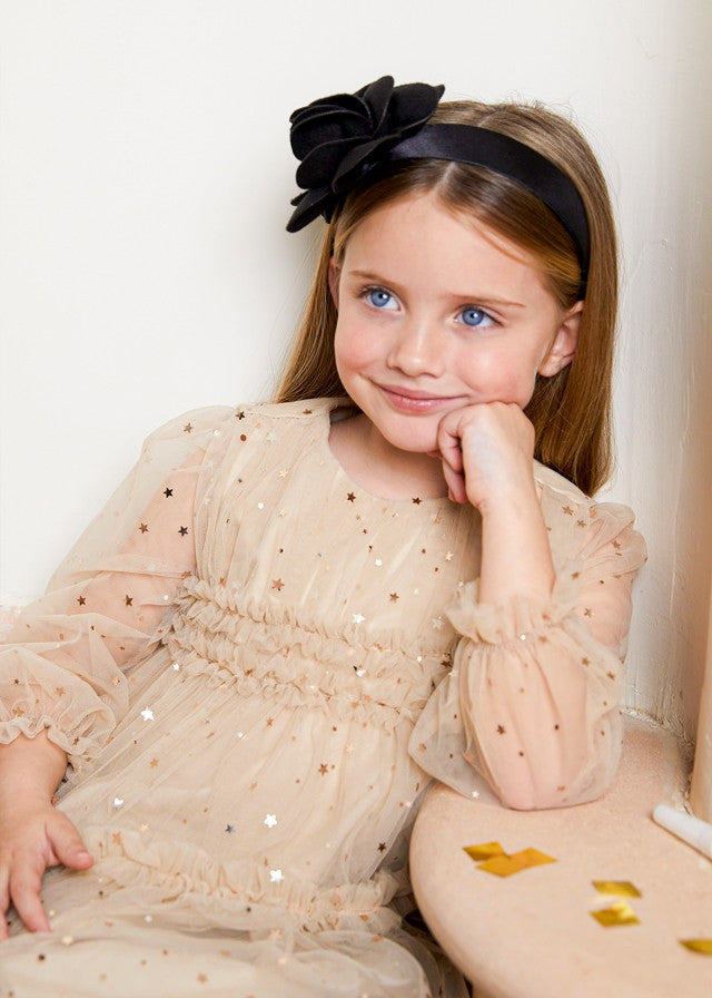 Abel & Lula Girls Gold Tulle Stars Tiered Holiday Party Dress