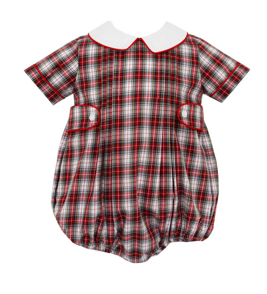 Petit Bebe Baby Boys Red Holiday Plaid Christmas Bubble - White Collar Petit Bebe Baby Boys Red Holiday Plaid Christmas Bubble - White Collar