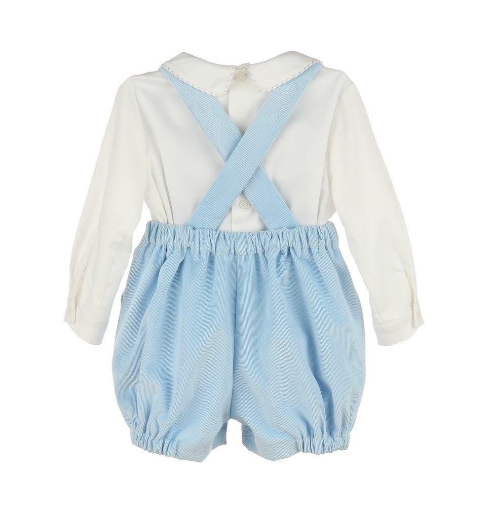 Luli & Me Baby Boys Light Blue Cord Suspender Set - Embroidered Shirt