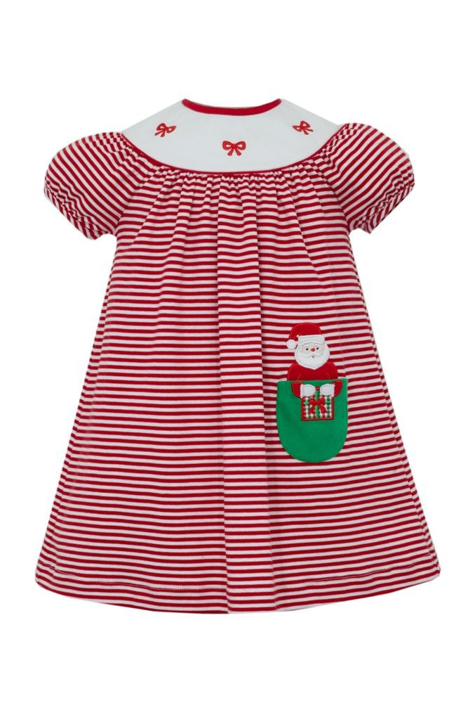 Claire & Charlie Girls Red Stripe Knit Dress - Santa Pocket
