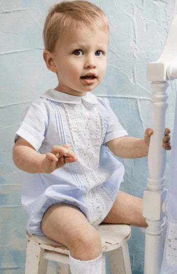 Feltman Brothers Baby Boys Blue Vintage Bloom Romper by Feltman Brothers