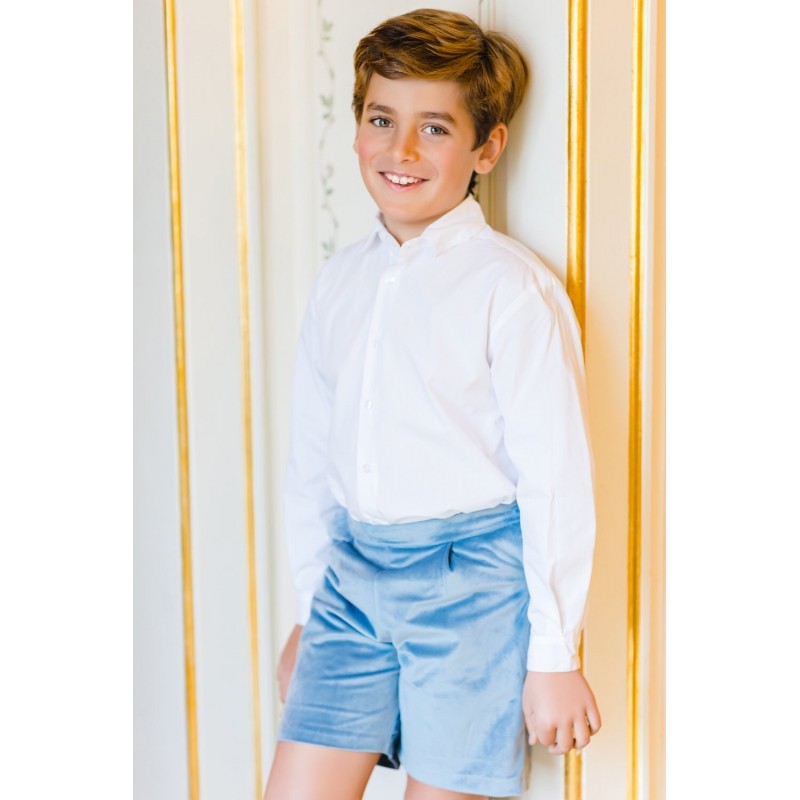 Sal & Pimenta Boys Dressy Velvet Shorts - Dusty Blue