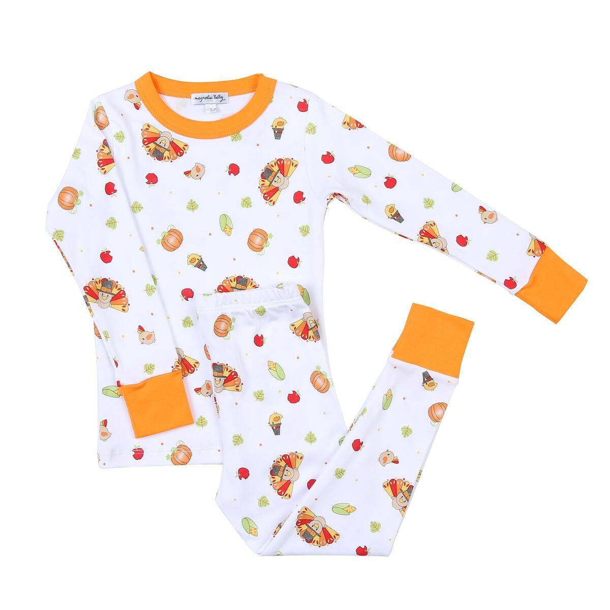 Magnolia Baby Boys / Girls Fall Harvest Thanksgiving Turkeys Long Pajamas