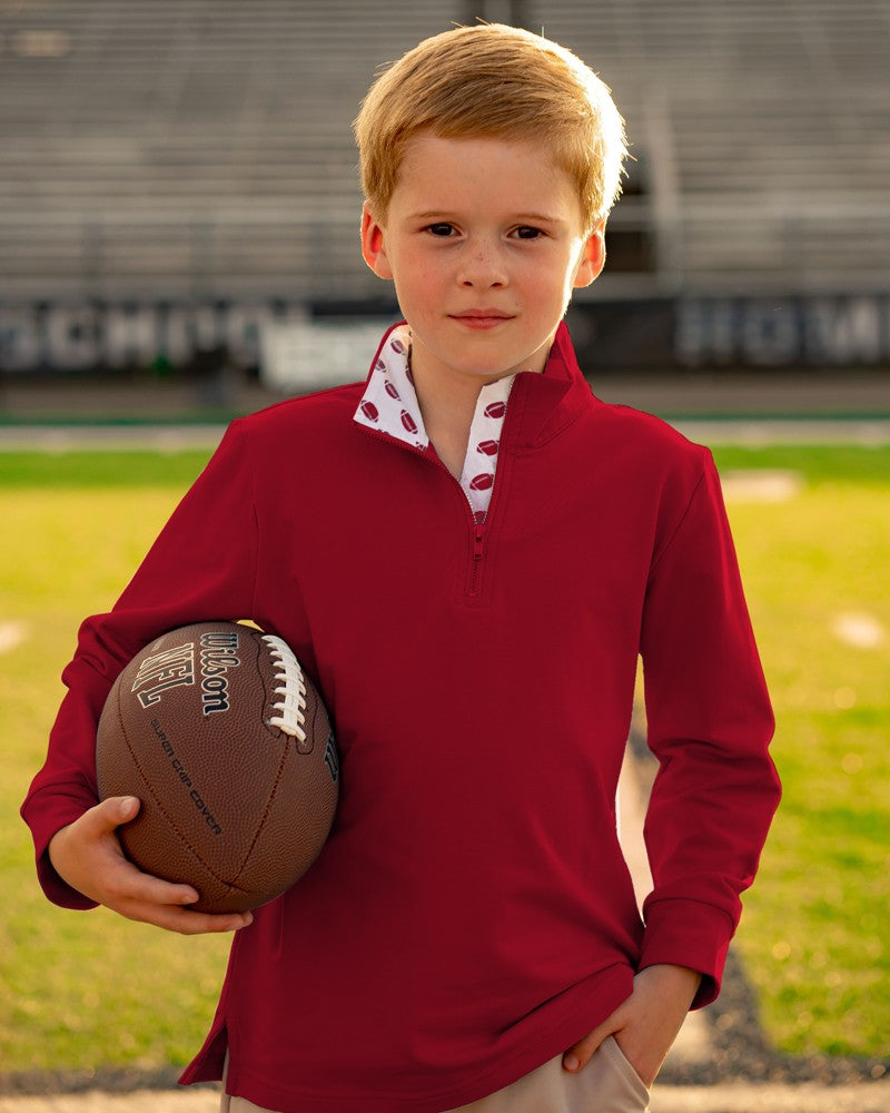 Yellow Lamb Boys Game Day Quarter Zip Sweater - Crimson Burgundy