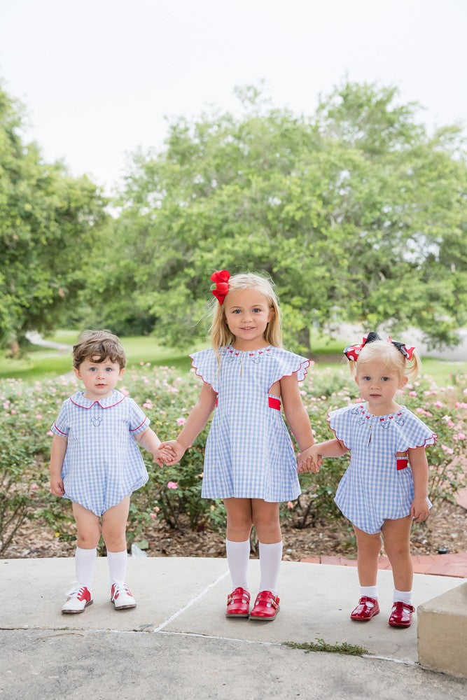 Proper Peony Baby Girls Bubble - Light Blue Gingham - Mouse Ears by Proper Peony