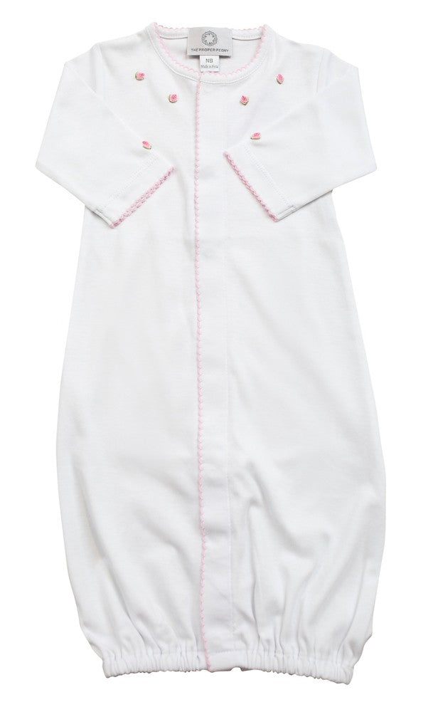 The Proper Peony Layette - Baby Girls Pima Converter Gown - White with Pink by Proper Peony