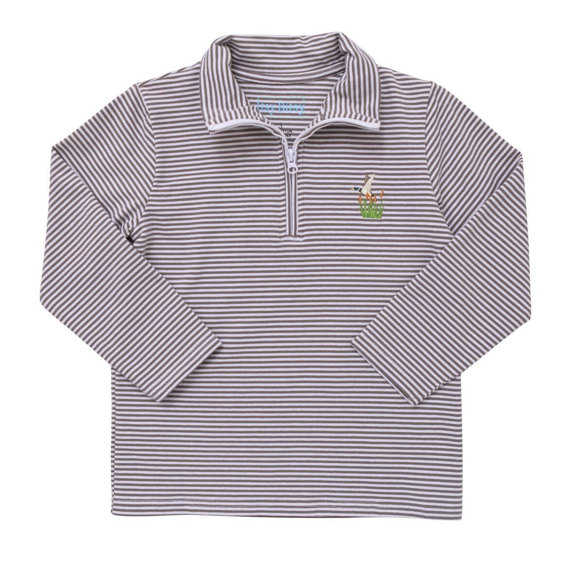 Itsy Bitsy Boys Brown Striped Mallard Duck 1/2 Zip Pullover