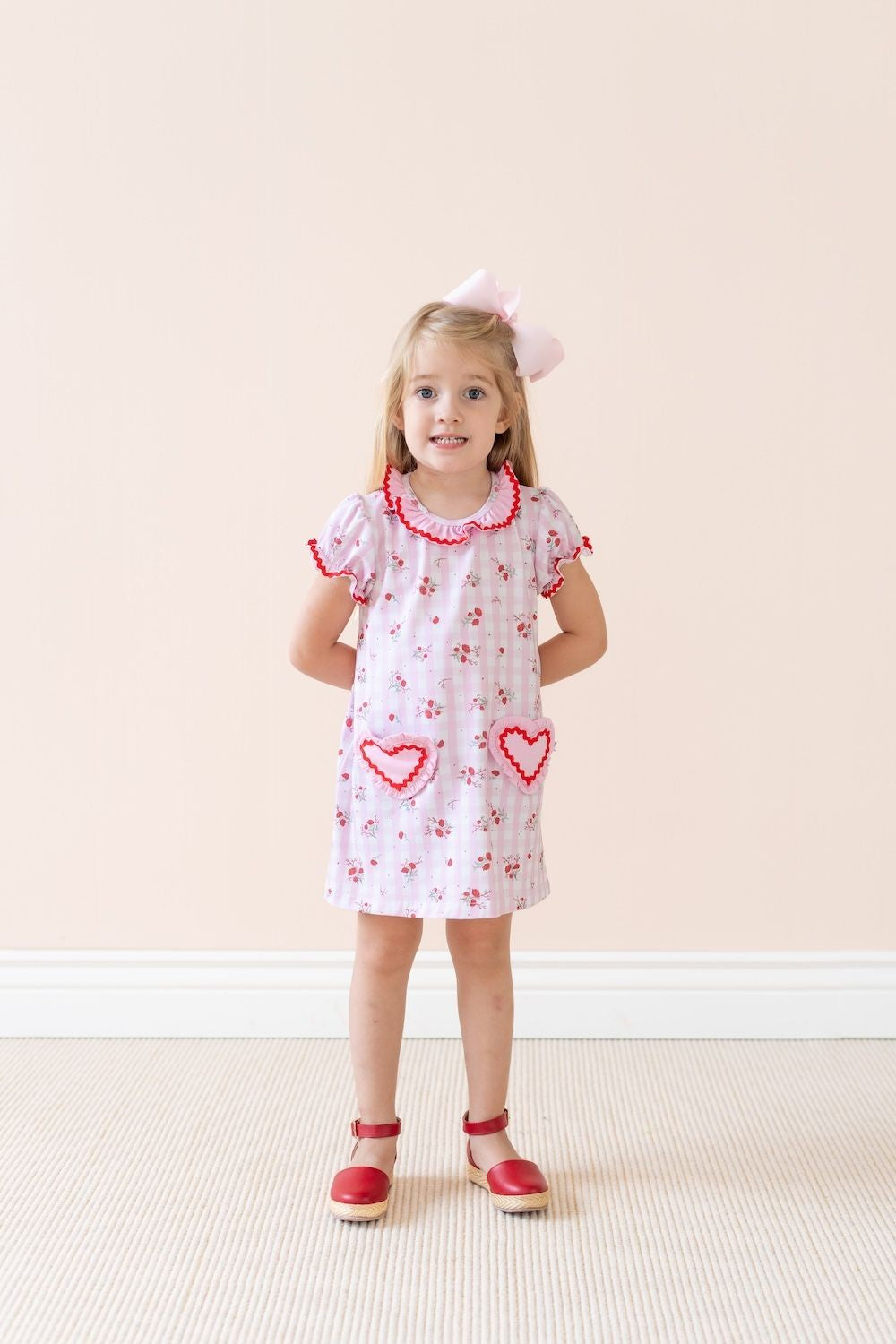 La Boutique by Dondolo Girls Pink Dress - Juliet Valentine Heart Pockets