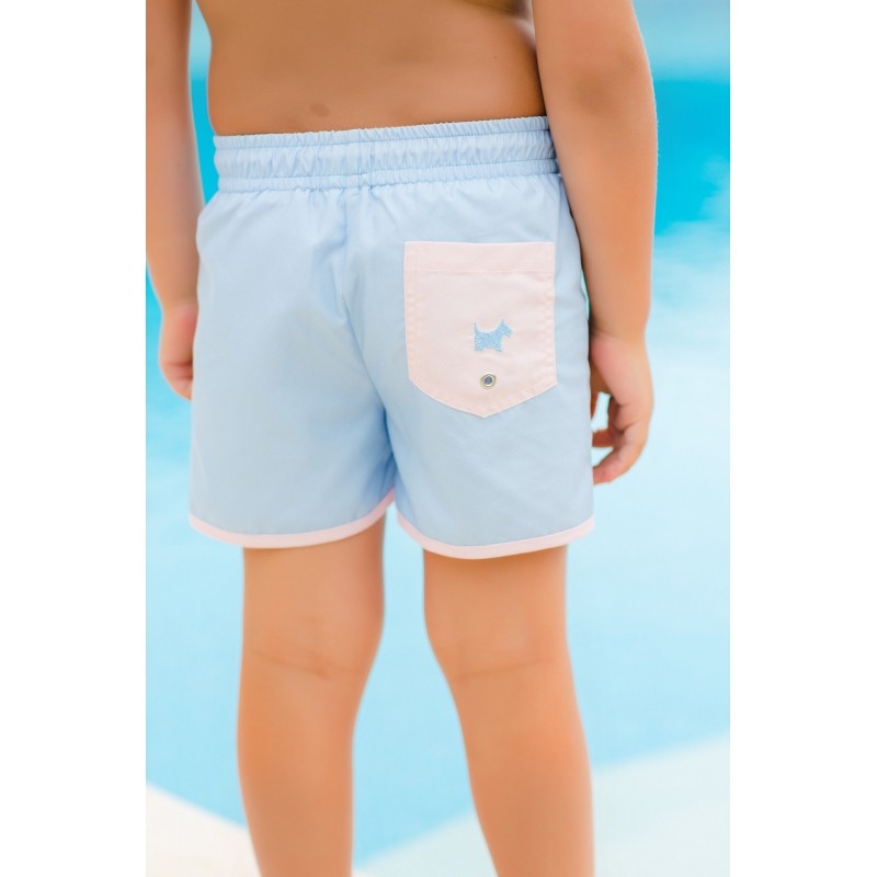 Sal & Pimenta Boys Swim Trunks - Blue with Pink Pocket