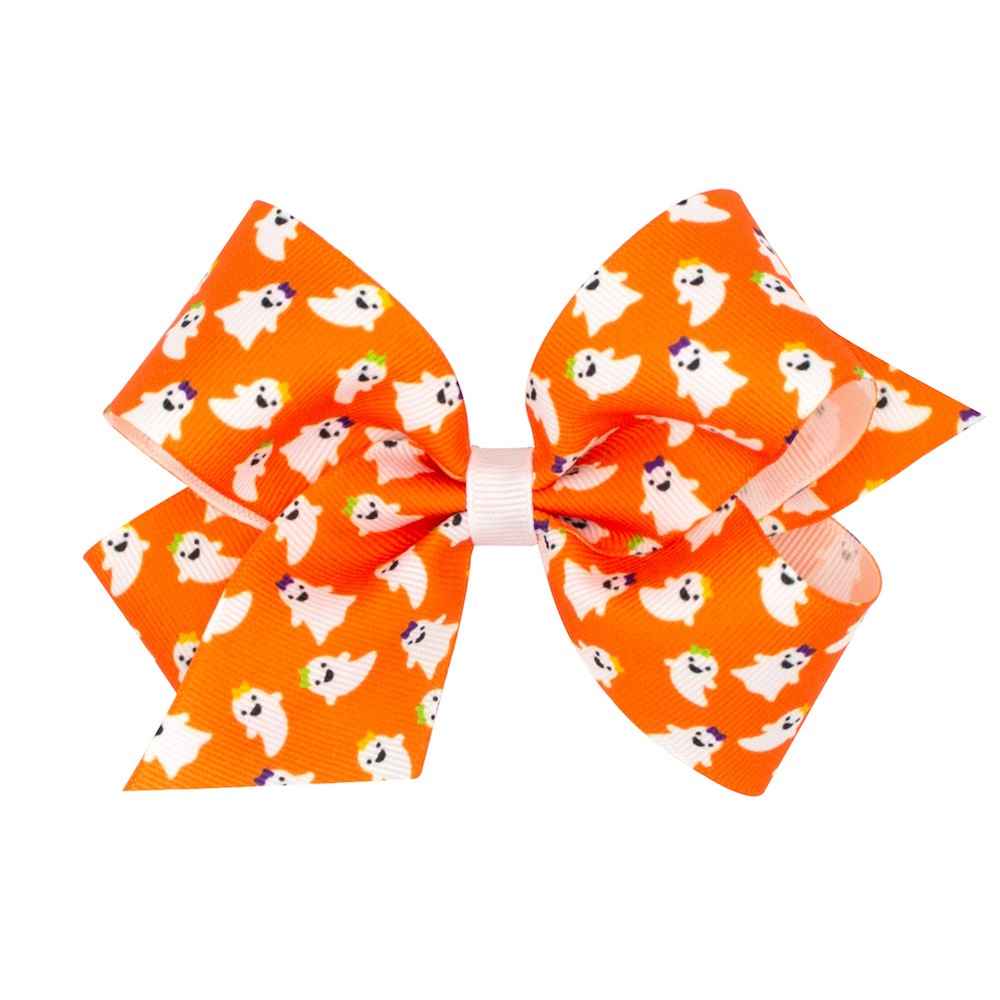 Wee Ones Girls Halloween Hair Bow - Orange Halloween Ghosts