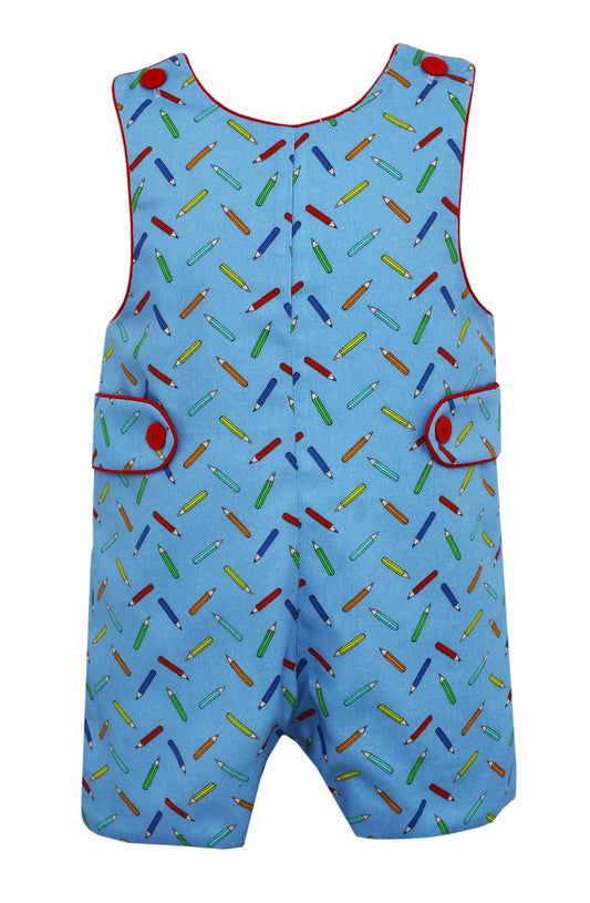 Claire & Charlie Toddler Boys Blue Color Pencils Print School Shortall