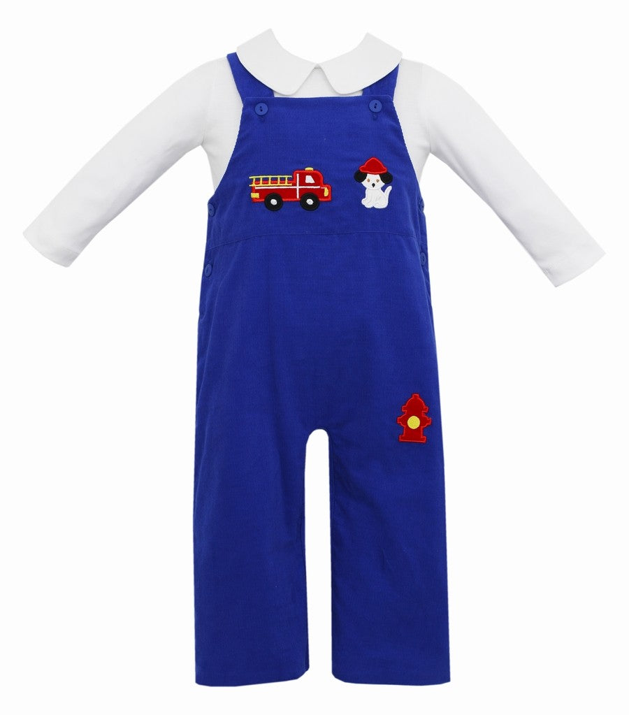 Claire & Charlie Baby / Toddler Boys Royal Blue Corduroy Longall with Shirt - Firetruck by Claire & Charlie