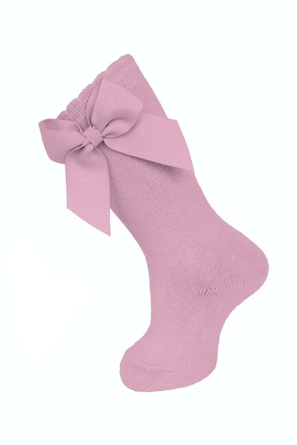 Carlomagno Socks - Girls Cotton Knee High Socks - Attached Grosgrain Bow - Pale Pink Mauve by Carlomagno