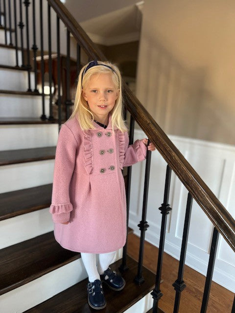 Marae Girls Dress Coat - Ruffle Front - Bow in Back - Rosa Pink Marae Girls Dress Coat - Ruffle Front - Bow in Back - Rosa Pink